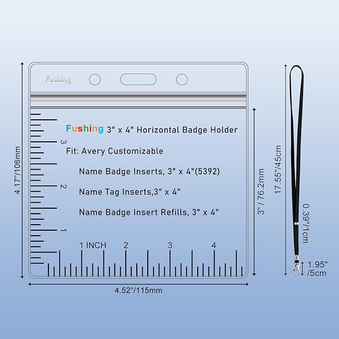 Name Badge Holders with Lanyards - Fushing 100Pcs Clear Plastic Horizontal Name Tag Badge ID Card Holders and Lanyards for 3 x 4 Inch Name Badge Inserts or Name Tag Inserts