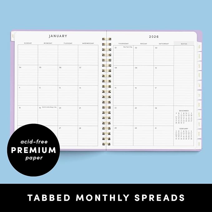 PAPERAGE 2026 Weekly & Monthly Planner, 12 Months (January 2026 - December 2026), 9.2 in x 11.2 in, Spiral Bound 2026 Planner with Weekly, Monthly & Yearly Views, Note Pages & Inner Pocket – Slate