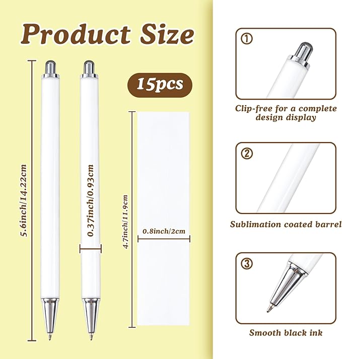 30 Pack Sublimation Pens Blank With Shrink Wrap, No Clip Heat Transfer Sublimation Ballpoint Pen, White Aluminum Personalized Customized Pen for DIY Office School Stationery Supplies