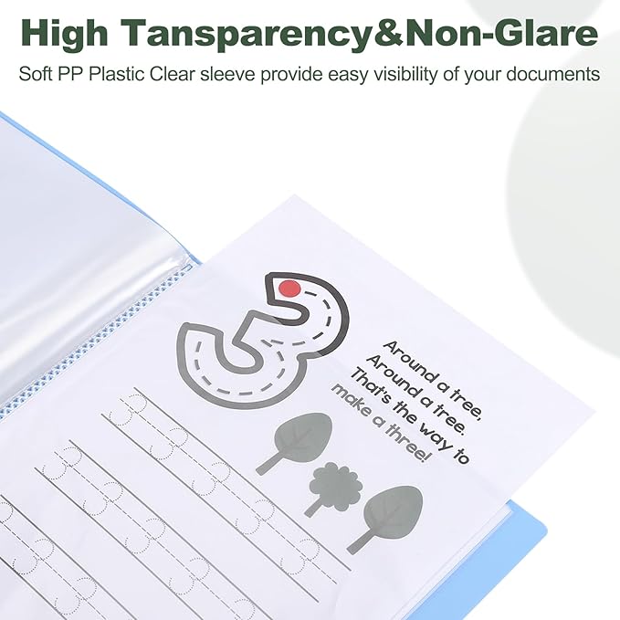 M&G 60-Pocket Binder with PP Plastic Sleeves A4(Blue), Art Portfolio Folder with Clear Sheet Protectors, Display 120 Pages for Organizing Documents, 310x235x40mm