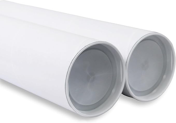 MagicWater Supply Mailing Tube 3 in x 12 in White - 2 Pack - for Shipping and Storage of Posters, Arts, Crafts, and Documents