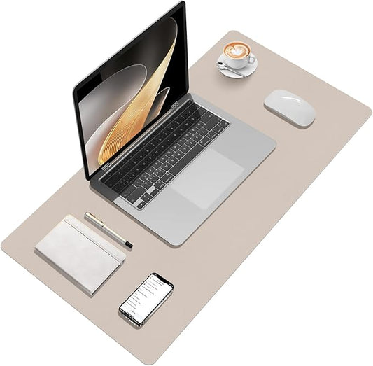 Leather Desk Mat, 31.5"×15.7" Desk Matt for Desktop, Waterproof Keyboard Pad, Computer Mats for Desktop, Large Mouse Pad, Non-Slip Computer Mat for Office Home - Cream Powder
