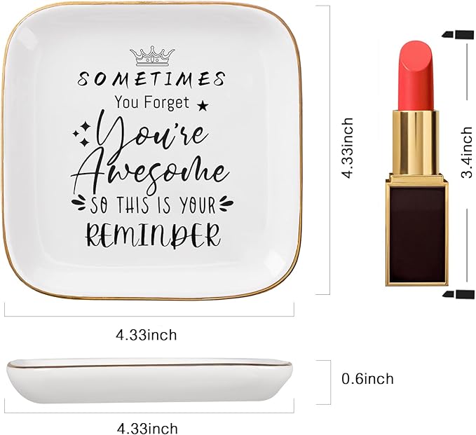 Inspirational Gifts for Women Trinket Ring Dish Jewelry Tray - You're Awesome Gifts for Her Female Friend Unique Gifts for Women Birthday Christmas Valentines Mother's Day, White