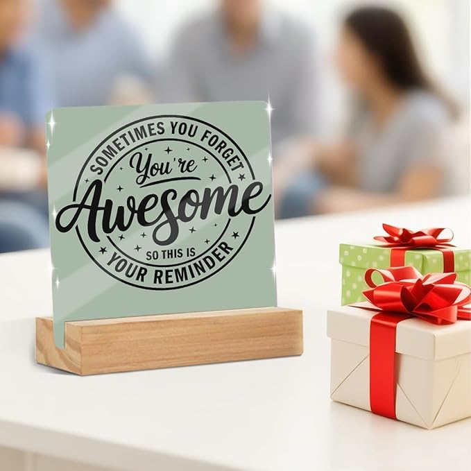 Motivational Office Decor Sign, Inspirational Quotes Acrylic Sign With Wooden Stand, Thank You Gifts for Home Office Desk Decorative Signs for Tabletop Cubicle Shelf Desk Accessories Decor