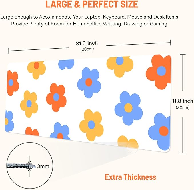 Mousepad Desk Mat Gaming Large Keyboard Cute Office Desktop Computer Laptop XXL Long Big Kawaii Aesthetic Girly Pretty Design Women Girl Gamer Oversized Wide 30x12'' Mousepad, Color Flower