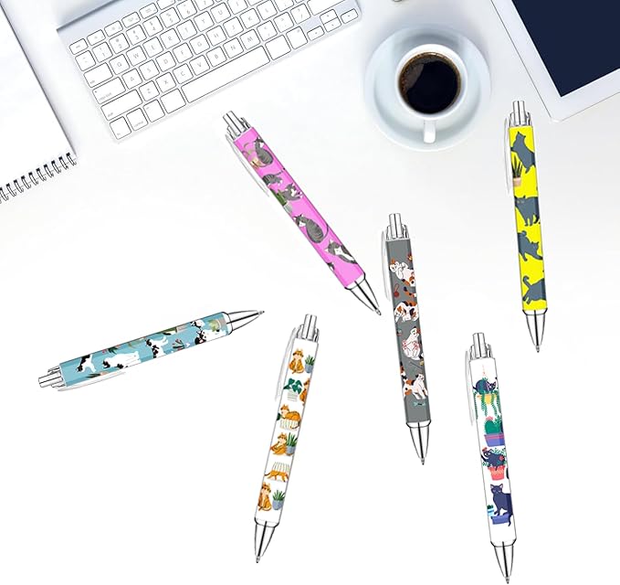 Idealmuzik 6 Cat Pens for Cat Lovers,Cute Kawaii Funny Cats Kitty Themed Paw Ballpoint Gel Pen, Japanese Stationary Notebook Diary For Women Office Worker Supplies Stuff Decor Desk Accessories Gifts