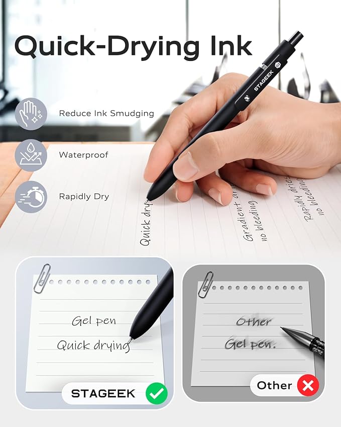 Black Gel Pens, 12Pcs Fine Point Smooth Writing Pens with 3 Extra Refills, Quick Dry Black Ink Pens for Journaling, Office, Note Taking, School Supplies, Nurse Aesthetic(Black)