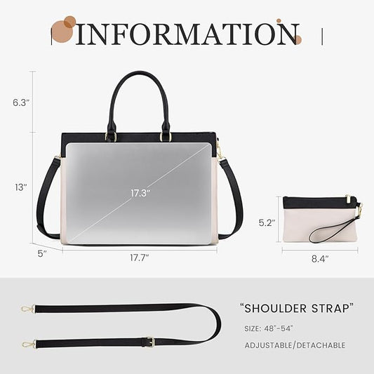 LOVEVOOK Laptop Bag for Women, 17.3 inch Laptop Tote Work Bag Purse, Large Waterproof Leather Computer Briefcase for Office