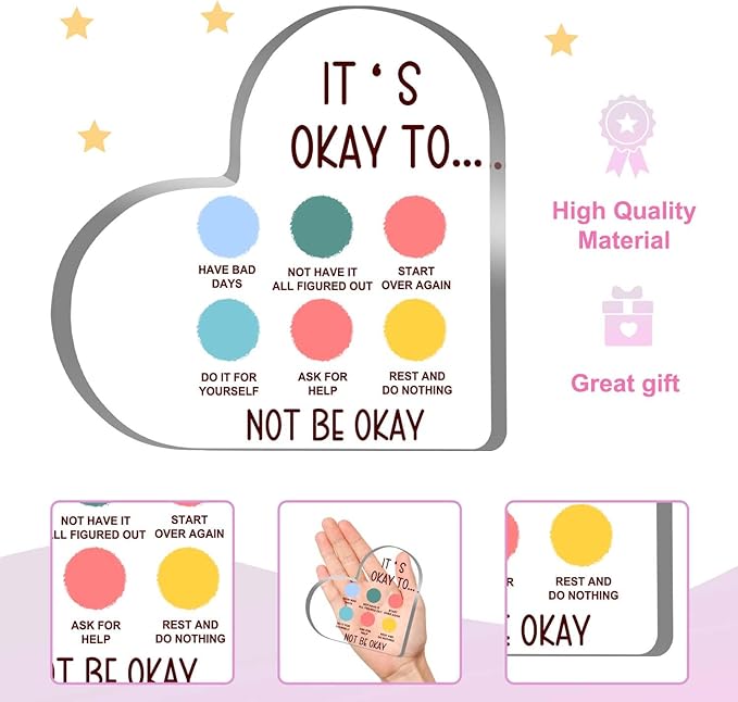 Mental Health Decor, Psychotherapy Affirmations Heart Acrylic Sign, School Counselor Sign, Mental Health Anxiety Healthy Coping Skill, Mental Health Gifts for School Home Tabletop Therapy Office Decor