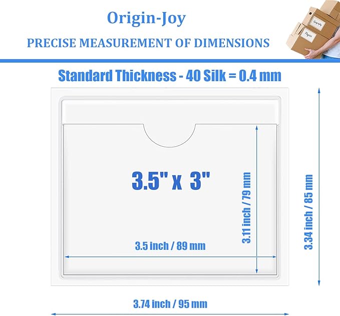 Origin-Joy 25 PCS Self-Adhesive Index Label Pockets, Clear Plastic Peel & Stick Card Holders with Top Open for Loading (3.5 x 3 inch)