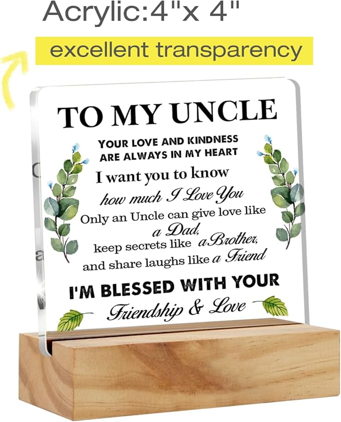 Meaningful Uncle Gift Acrylic Desk Plaque Sign with Wood Stand - Home Office Keepsake