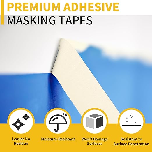 Masking Tape 1 Inch Wide, 4 Pack Painters Tape, Strong Adhesive Labeling Tape, Beige White, 55 Yards per Roll (220 Total Yards) for Home, Office, Labeling, School, DIY, and Crafts
