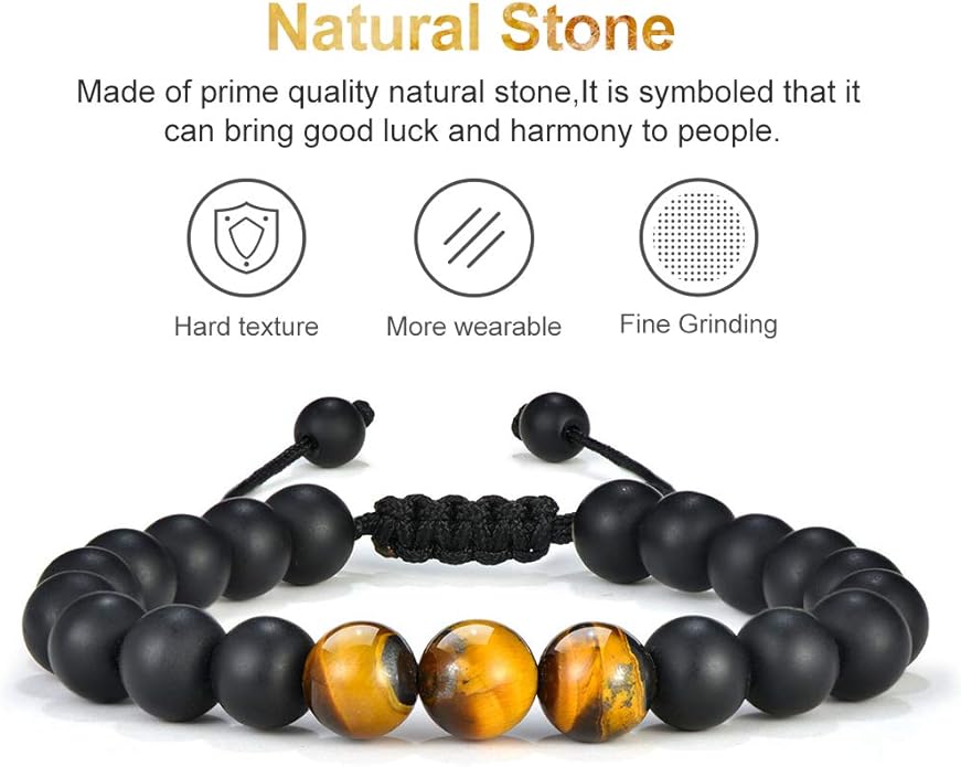 M MOOHAM Natural Stone Bracelets for Men - 8mm Tiger Eye | Matte Agate | Lava Rock Bracelets for Men Teen Boys Gifts Birthday Anniversary Christmas Gifts for Men Teens