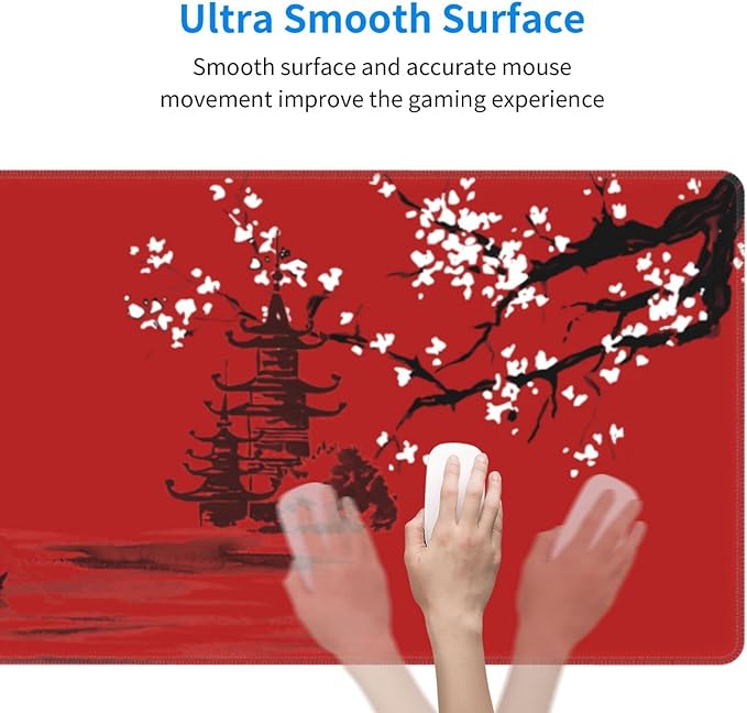 Large Red Mouse Pad XL Japan Cherry Blossom Extended Anime Gaming Mice Pad Long Keyboard Desk Mat with Non-Slip Rubber Base for Office Laptop Computer 31.5'' X 12''