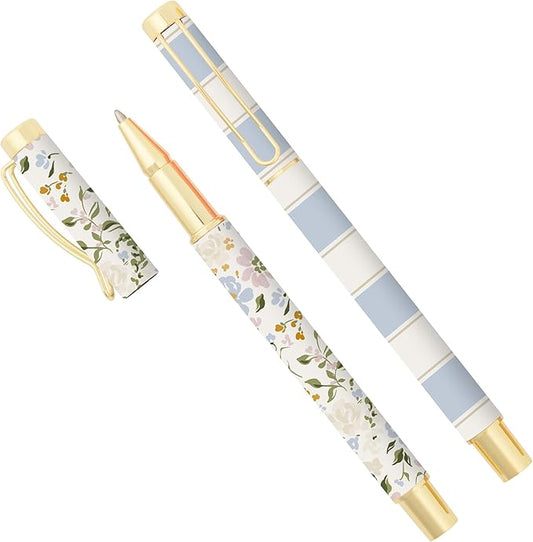 Sweet Water Decor Floral Metal Pen Set for Home and Office, Refillable Pens with Black Ink, Cute Balllpoint Pens for Women, Desk Accessories & Journaling Gifts for Teachers, Students & Girls