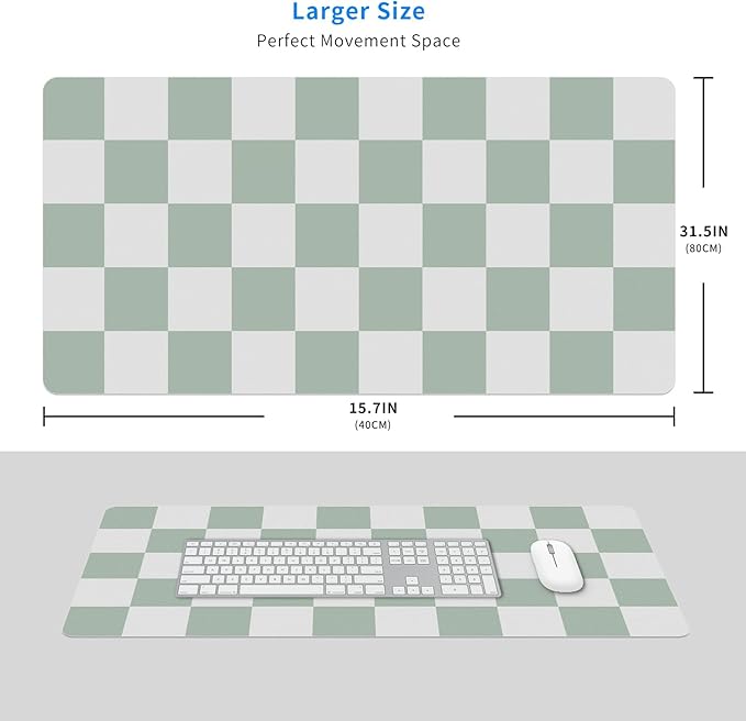 MAYCARI Cute Desk Mat Kawaii Mousepad, Anime Aesthetics Desk Pad XXL Cute Checkered White and Green Mouse Pad Computer Keyboard Mat, Office Desk Pad Protector 31.5"X15.7"