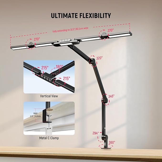 NEEWER BASICS 32.5" Clip On Desk Light for Home Office, 23W LED Dimmable Architect Table Clamp Lamp, 5 Light Bars, Monitor Computer Drafting Video Conference Atmosphere Lighting, 5 Colors CRI90+, DL01