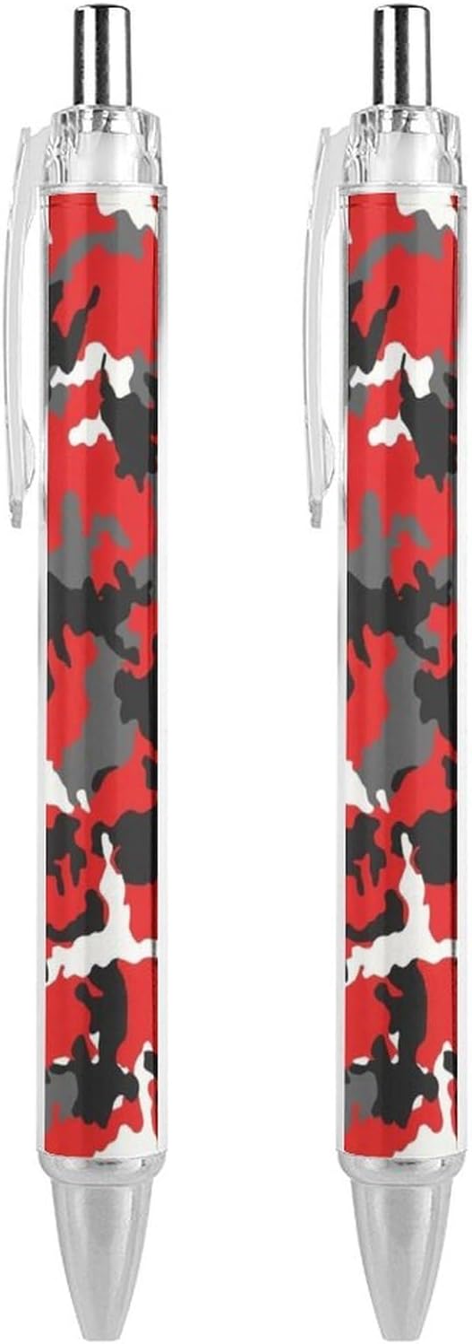 Men Women Cute Ballpoint Pens with Black Ink, 0.5mm Retractable Writing Pens Red Black Camouflage Camo Ball Point Pen Office Accessories Stationary, 2 Pcs