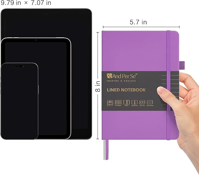 &And Per Se Lined Journal Notebook, 160 Pages, A5 5.7 x 8 inches College Ruled Thick Paper Notebook Journals for Writing, Hardcover Notebooks for Women Men Office School (1 Pack, Violet)