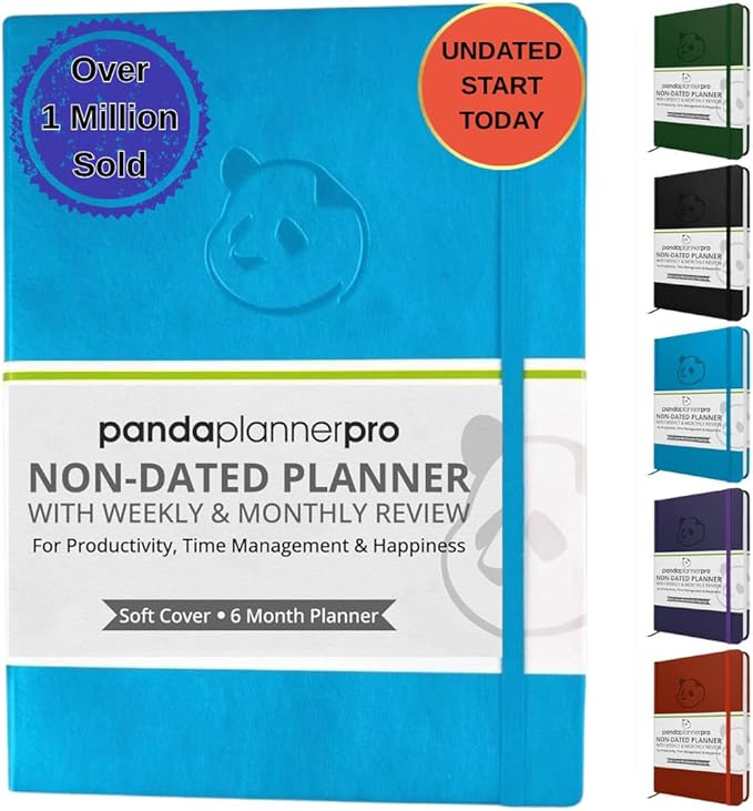 Panda Planner Pro A4 Daily Planner 2026 – 6 Month Academic & Daily Monthly Planner, Large 8.5x11 Undated Calendar & Weekly Layouts, Study Planner, Goal Setting, Habit Tracker & Productivity Organizer – Cyan Blue