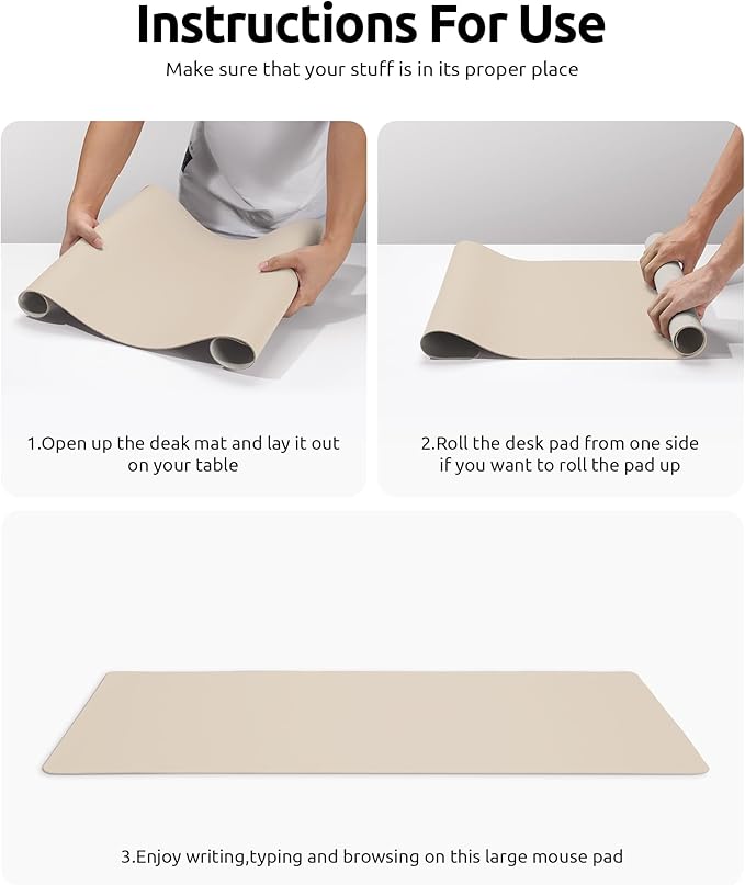 YSAGi Leather Desk Protector, Office Mat, Large Mouse Mat, Non-Slip PU Leather Blotter, Laptop Desk, Waterproof Writing Pad for Office and Home (Eggshell, 35.4" x 17")