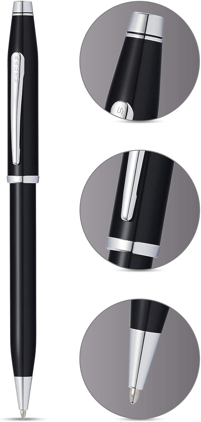 Cross Century II Refillable Ballpoint Pen Presented in a Luxury Gift Box - Medium Point, Black Ink, Black & Chrome