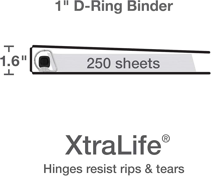 Oxford 3 Ring Binders, 1 inch ONE-Touch Easy Open D Rings, Durable Binders for School and Office, ClearVue, Xtralife Hinge, Non-Stick, PVC-Free, Black, Holds 250 Sheets, 4 PK (79903)