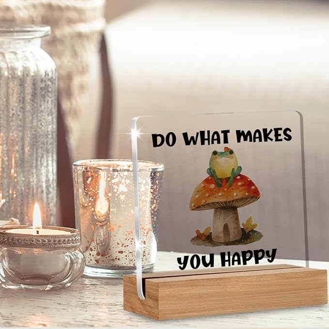 Mushroom Decor, Cottagecore Gifts for Women Men, Nature Frog Decorations, Do What Makes You Happy Bedroom Desk Decor Signs Plaque