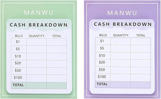 MANWU 2pcs Cash Breakdown Teller Sticky Note Tracker Memo Pad for Budget Planner Journey,Bank Teller Slip Notepad Cash Envelope System Accessory Cash withdraws for budgeting Savings Challenge