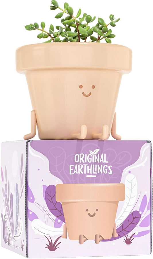 Original Earthlings Legs Out Pot - 3.5 Inch Cute Plant Pot - Plastic Funny Planter with Drainage, Unique Cactus Plant Lover Gift, Succulent Face Flower Pot, Desk Plant, Table Top Decor, & Home Gifts