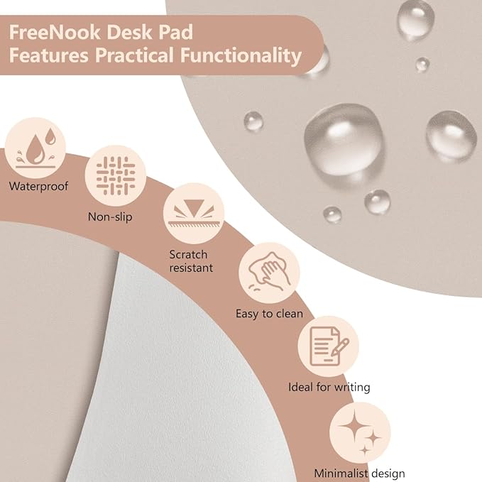 Leather Desk Mat, 31.5"×15.7" Desk Matt for Desktop, Waterproof Keyboard Pad, Computer Mats for Desktop, Large Mouse Pad, Non-Slip Computer Mat for Office Home - Cream Powder