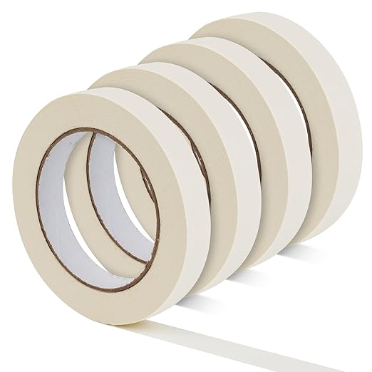 Masking Tape, 0.75 inch Wide Painters Tape, 4 Pack Strong Adhesive Labeling Tape, Beige White, 55 Yards per Roll (220 Total Yards) for Home, Office, Labeling, School, DIY, and Crafts
