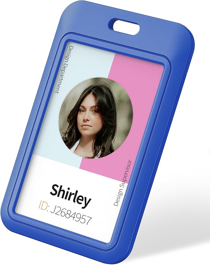 Uniclife 6 Pack Sliding ID Badge Holder Vertical Hard Plastic Case with Clear Window Blue Card Protector Pouch for Office School ID Credit Cards Proximity Key Cards Driver’s Licenses and Passes