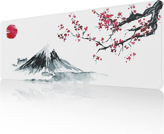 ETZ Japanese Cherry Blossom White Mouse Pad (31.5 × 11.8 × 0.12 inch) Extended Large Mouse Mat Desk Pad, Stitched Edges Mousepad,Non-Slip Rubber Base,Gaming Mouse Pad XL,Office & Home.