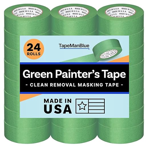 High Tack Green Painters Tape, 2 inch x 60 Yards, Case of 24 Rolls, Made in America, Clean Removal Green Masking Tape, Strong & UV Resistant