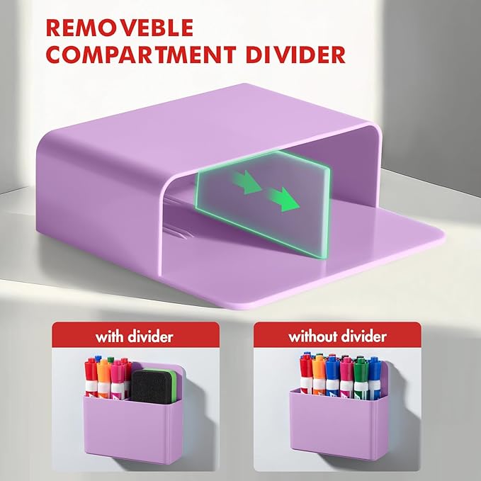 BEYGORM 2 Pack Plastic Magnetic Pen Holder for Refrigerator, Dry Erase Marker Holder for Whiteboard，Magnet School Locker Organizer Accessories, Pencil Cup, Pen Caddy, Classroom Organization(Purple)