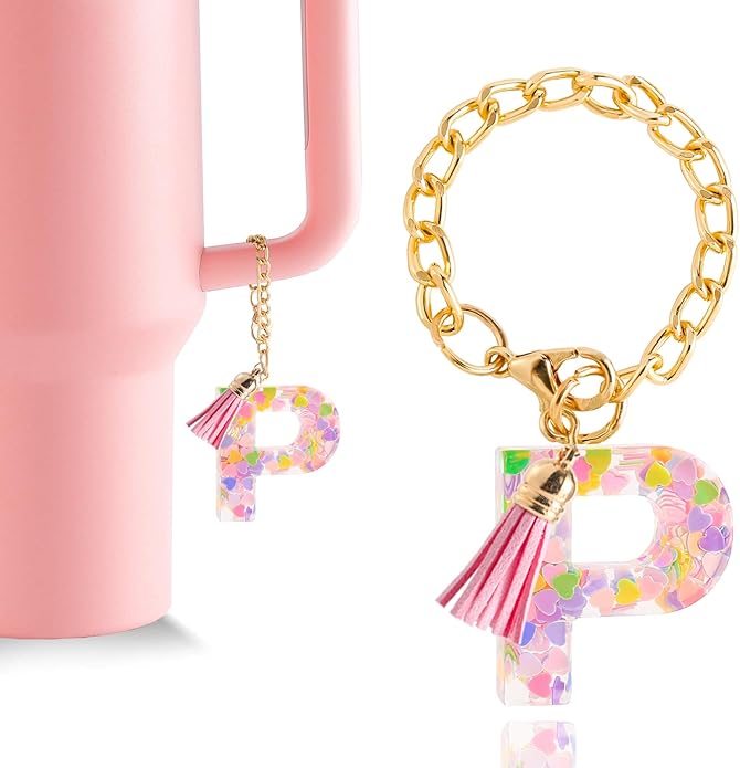 Letter Charm Accessories for Stanley Cup 1 PCS Cute Initial Keychain Handle Charm for Stanley Tumbler for Women