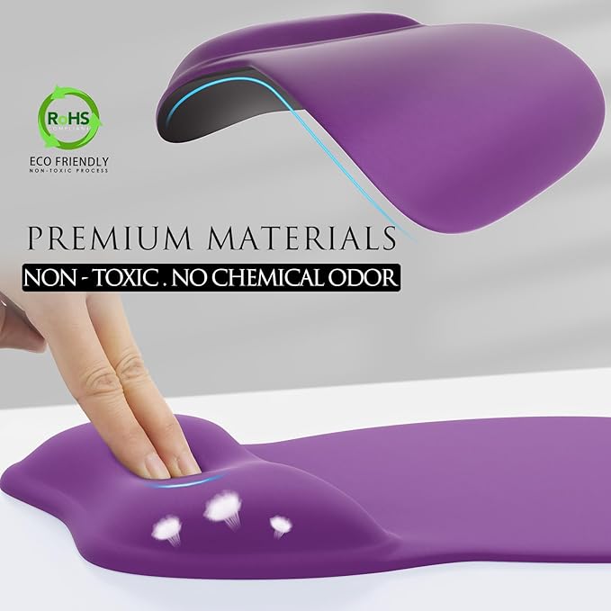 MROCO Ergonomic Mouse Pad with Gel Wrist Rest, Comfortable Mousepad with Smooth Wrist Support Surface and Non-Slip PU Base for Pain Relief, Computer, Laptop, Office & Home, 9.4 x 8.1 in, Violet Purple