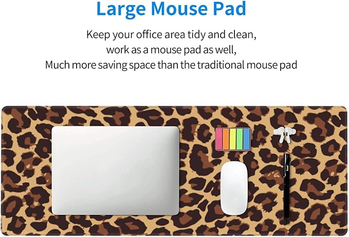 Leopard Print Gaming Mouse Pad Non Slip XL Large Mousepad Stitched Edge Rubber Base Desk Mat for Laptop PC Computer