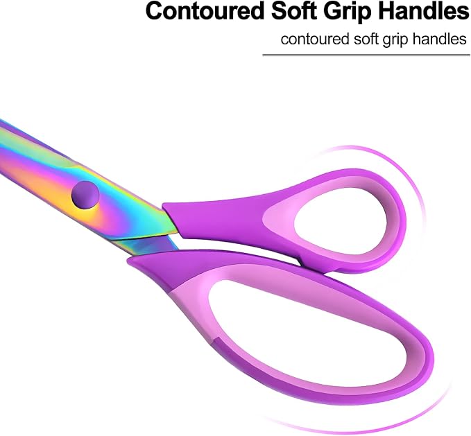 Craft Scissors Set of 3 Pack, All Purpose Sharp Titanium Blades Shears, Comfort Grip Handle, Multipurpose Fabric Scissors Tool Great for Adults, Office, Sewing, School and Home Supplies, Purple