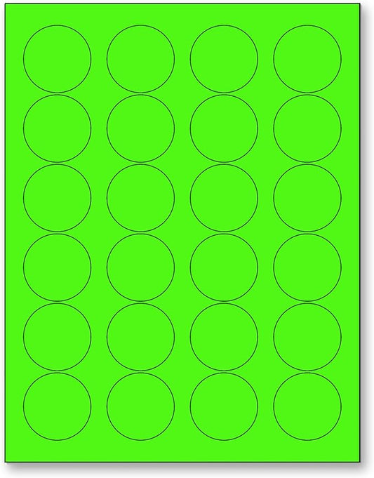 NextDayLabels - 8-1/2 x 11 Neon Color High Light Fluorescent Labels for Laser & Inkjet Printer (Green Fluorescent, 1.66" Round - 24 Per Page | 600 Labels)
