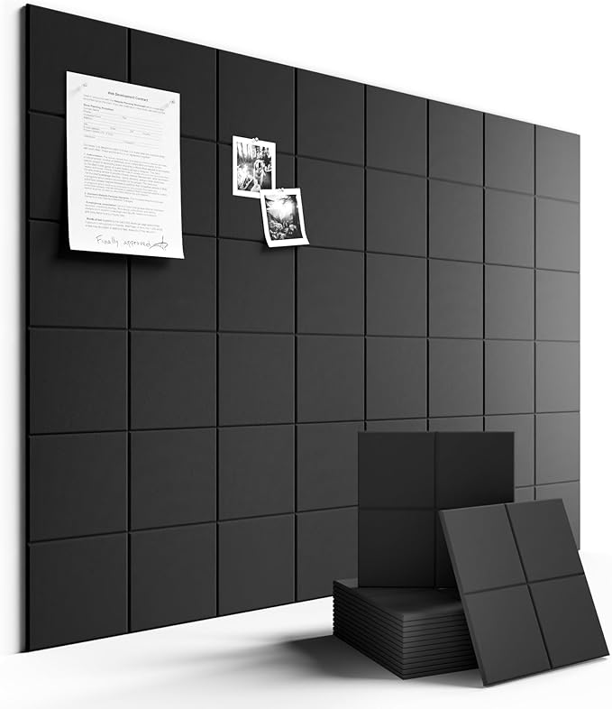 Large Felt Bulletin Board 48" x 36" Cork Board Alternative-12 Pack with 70 Safe Removable Adhesive Tabs, Cork Boards for Walls for Home Office Classroom Pin Board-Black