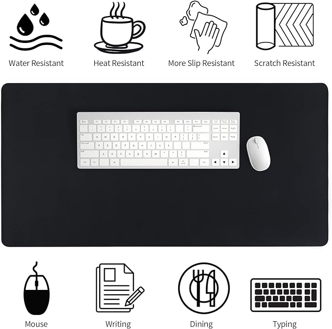 Leather Desk Pad, Black Desk Mat, Non-Slip Desk Protector Mat, Leather Desk Blotter, Computer Desk Pad, Waterproof Desk Mat for Home Office and Decor(35.4×15.7 Inches)
