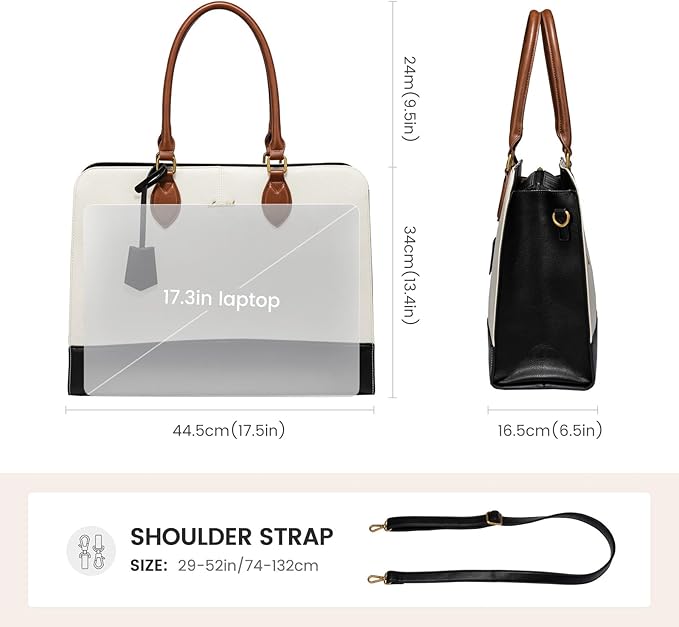 LOVEVOOK Laptop Bag for Women, Work Tote Bags 17.3 inch Computer Bags for Laptops for Women Purse, Large Vintage PU Leather Waterproof Business Office Briefcase, Beige Black Brown