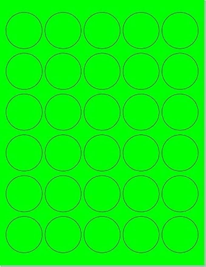 Pack of 100 Sheets, 8-1/2 x 11" Fluorescent Labels for Laser & Inkjet Printer (Green Fluorescent, 1.5" Round 30 per Page, 3000 Labels)