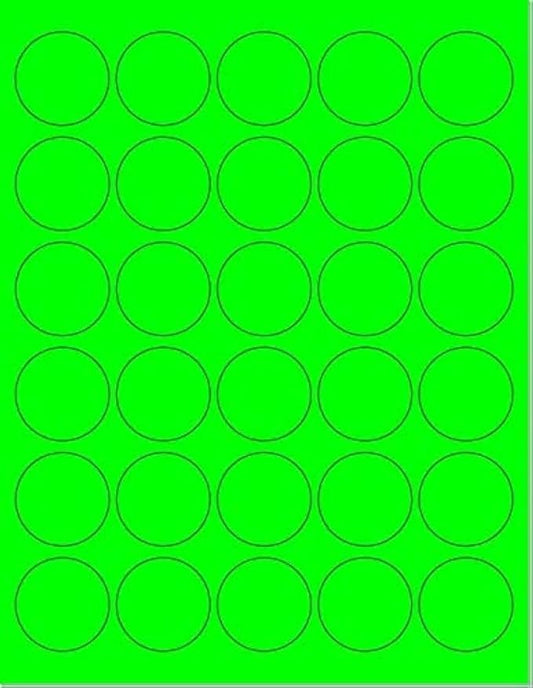 Pack of 100 Sheets, 8-1/2 x 11" Fluorescent Labels for Laser & Inkjet Printer (Green Fluorescent, 1.5" Round 30 per Page, 3000 Labels)