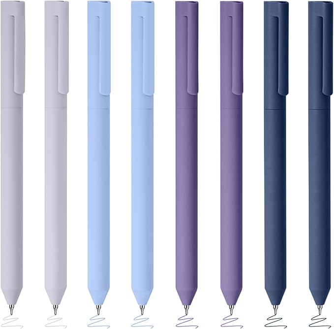 BAYTORY 8Pcs Colored Gel Pens, 0.5mm Fine Point Multicolored Ink Pen, Colorful Pens Smooth Writing for Note Taking and Marking Supplies (Purple)