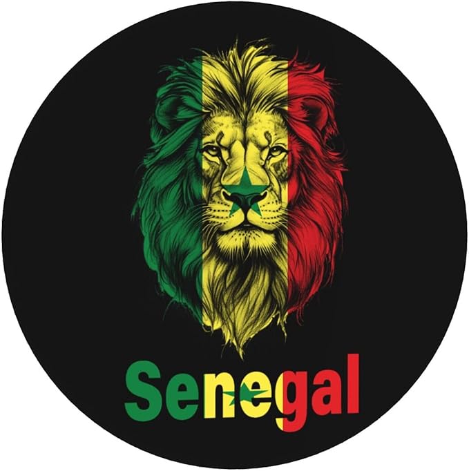 Lion Funny Senegal Flag Round Mouse Pad Small 8 Inch Anti-Slip Portable Office Decor Desk Accessories for Men Women Funny Gift