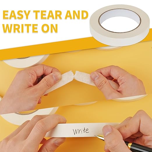Masking Tape, 0.75 inch Wide Painters Tape, 4 Pack Strong Adhesive Labeling Tape, Beige White, 55 Yards per Roll (220 Total Yards) for Home, Office, Labeling, School, DIY, and Crafts