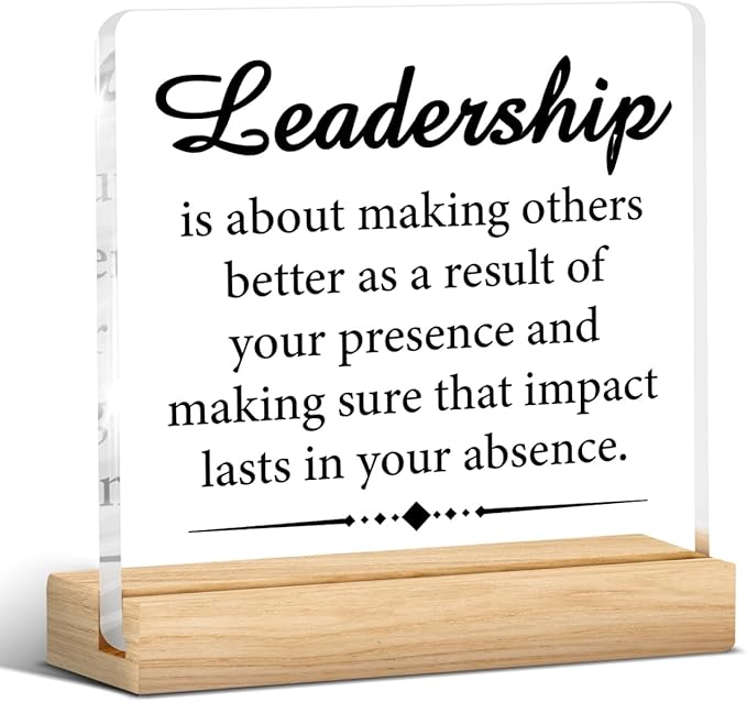 Leadership Gifts for Women Men, Appreciation Gifts for Leaders Managers Bosses, Inspirational Leadership Definition Clear Acrylic Desk Decor Decorative Sign for Office, 4 x 4 Inches